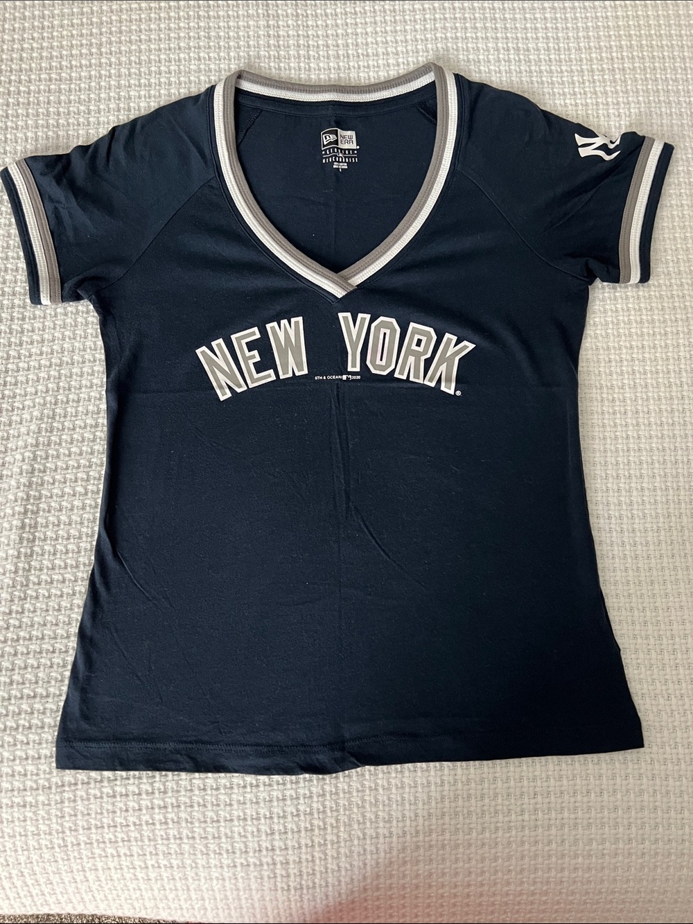 New Era Women's Navy V-Neck 'New York' Tee with White Trim
